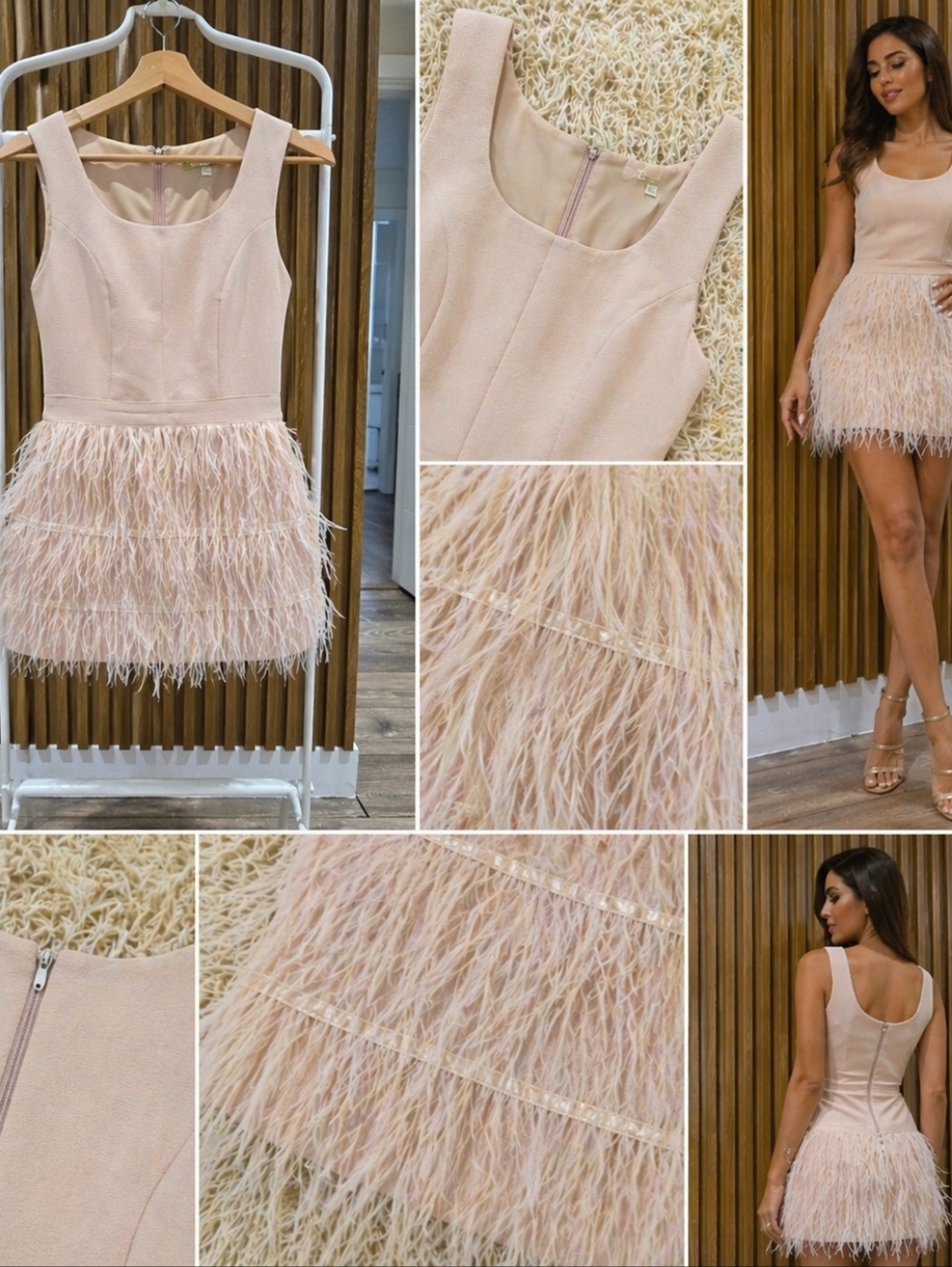 Blush Feather-Trim Mini Dress - Sleeveless Party Dress